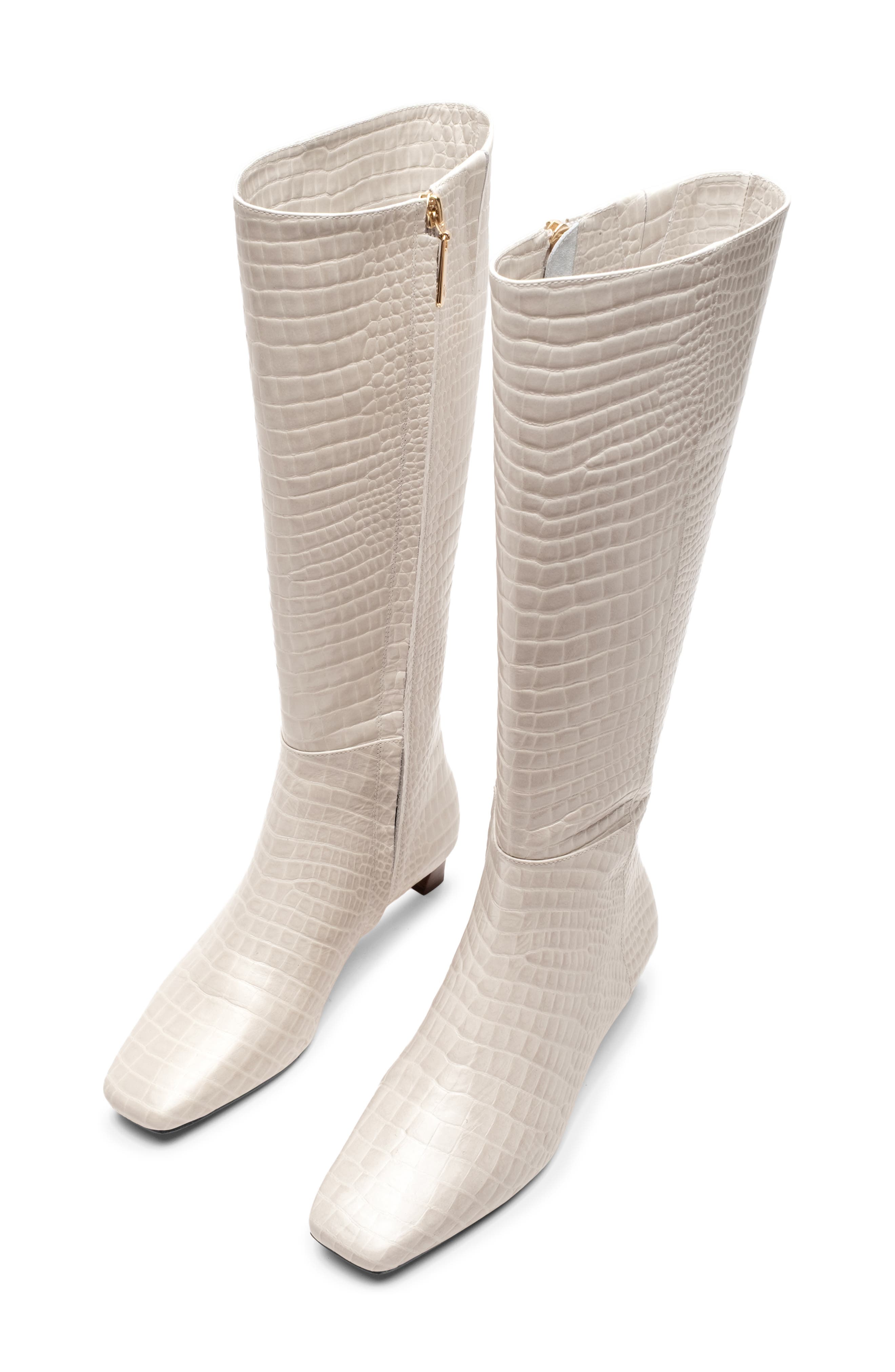 Mackie Croc Embossed Leather Knee High Boot, Alternate, color, OYSTER