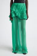 Dries Van Noten Washed Mousseline Silk Ruffle Maxi Skirt