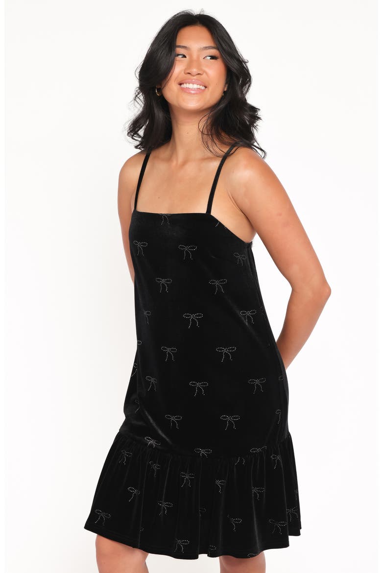 Eileen Bow Velvet A-Line Dress, Alternate, color, BLACK VELVET