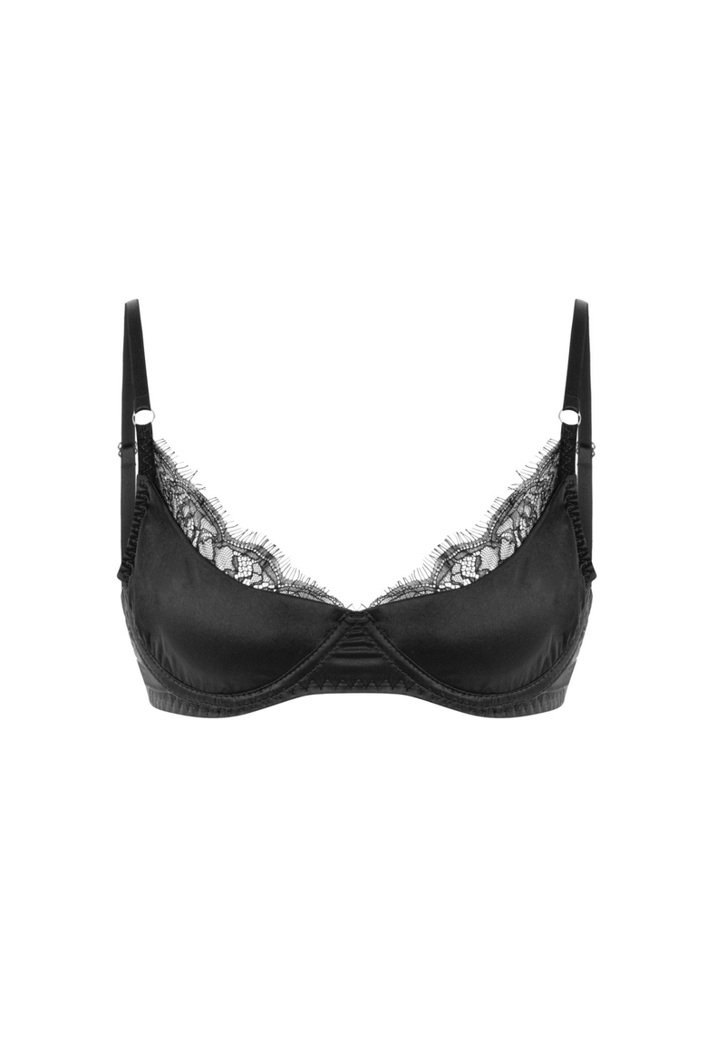 Wildy Bra - Silk & Lace Underwire Balconette Bra, Alternate, color, Black