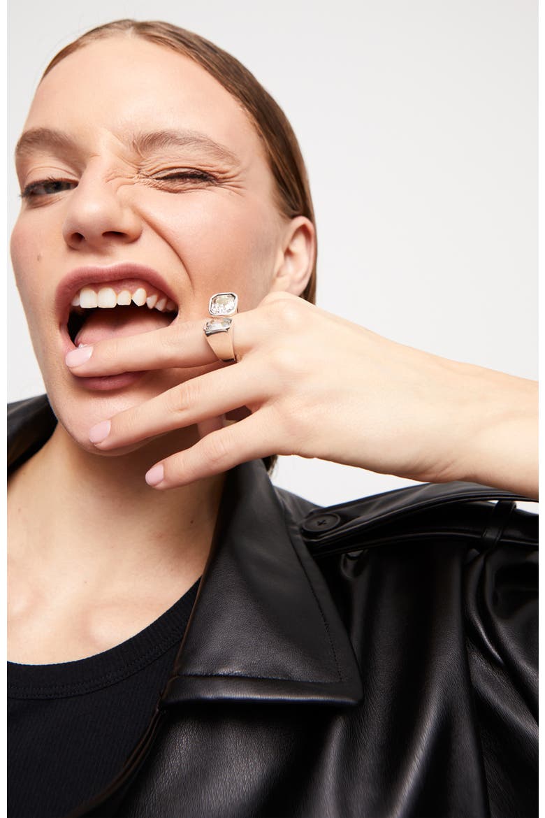 Sterling Silver Plated Ring with White Crystal, Alternate, color, Silver