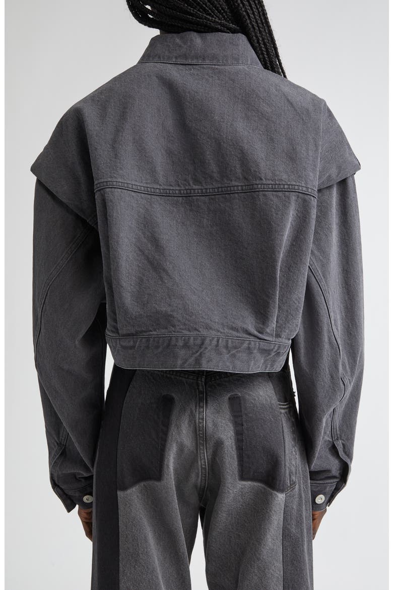Power Shoulder Denim Crop Jacket, Alternate, color, BLACK