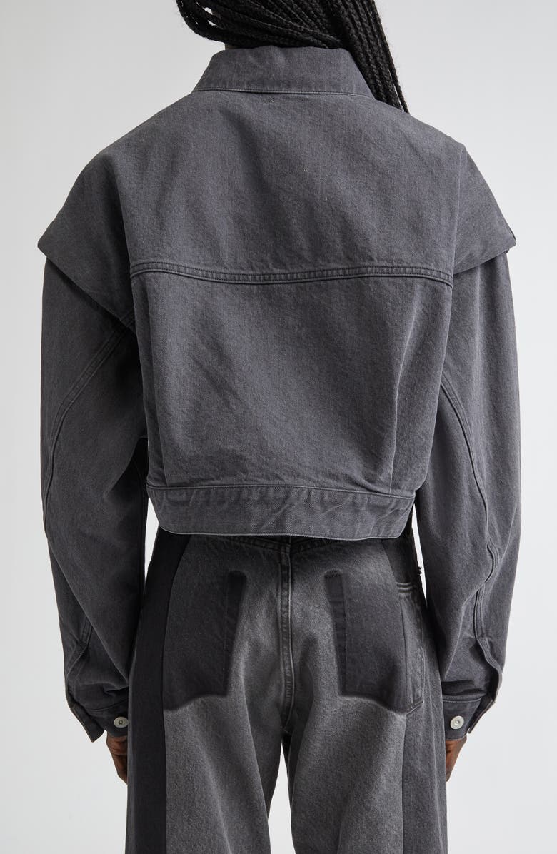 KURO Power Shoulder Denim Crop Jacket, Alternate, color, Black