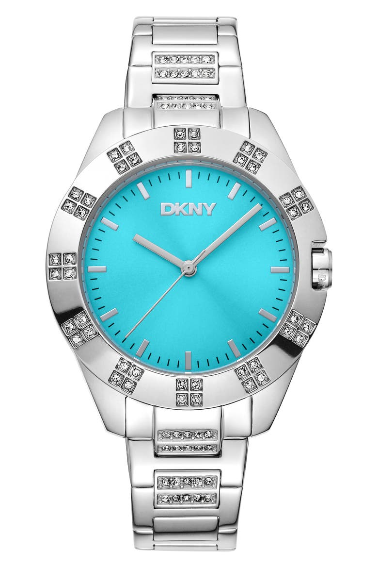 Crystal Bezel Bracelet Watch, Main, color, SILVER