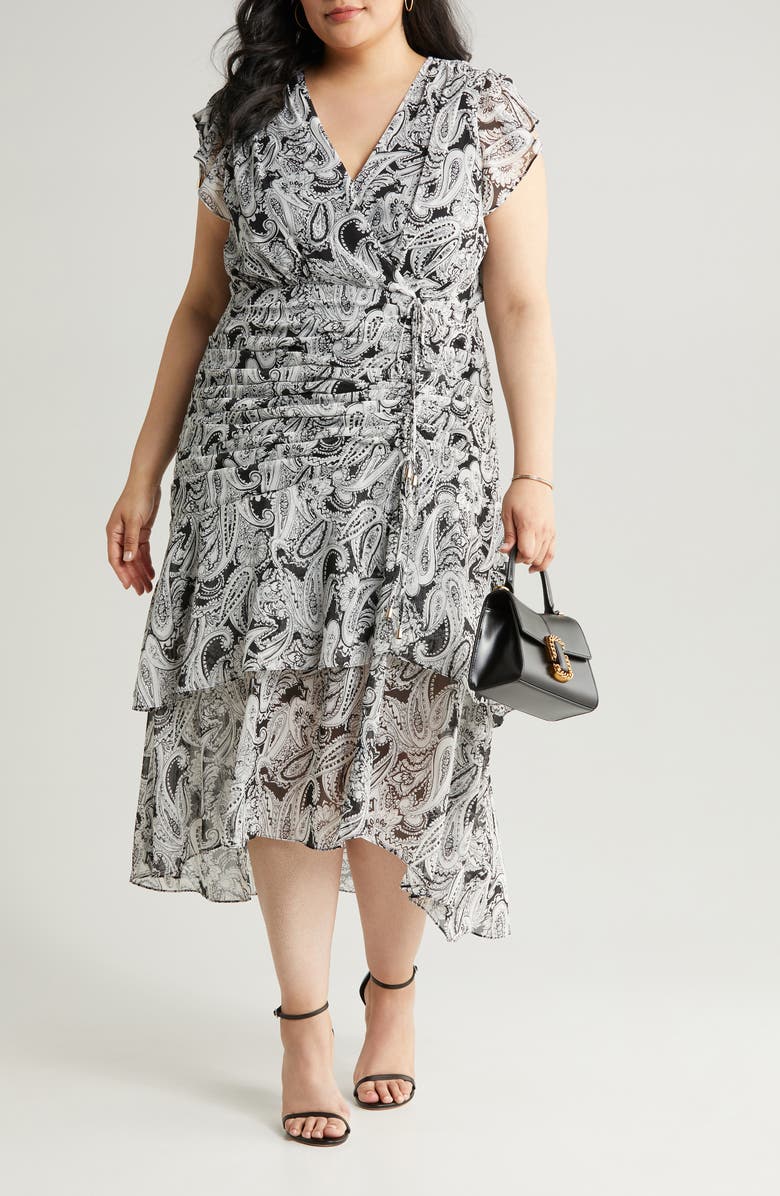 Tahari ASL Print Ruched Maxi Dress, Main, color,