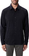 Robert Barakett Calyx Black Puckered Stretch Cotton Blend Button-Up Shirt
