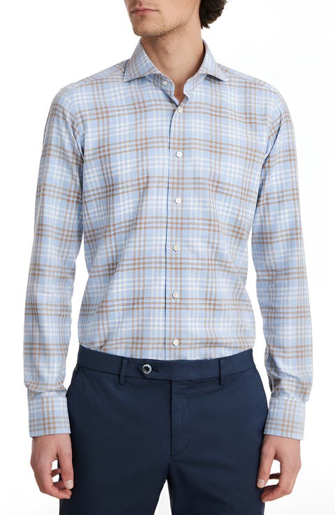 Ultra Soft Luxury Plaid Brushed Cotton Twill Dress Shirt