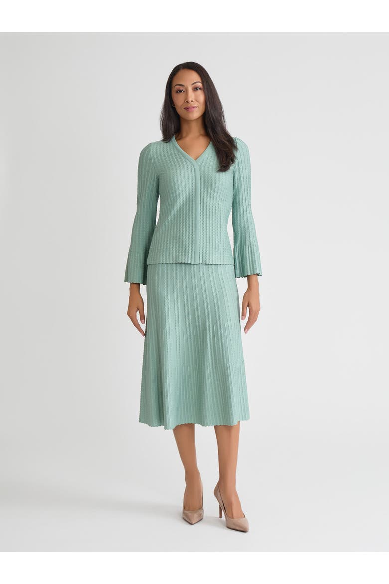 Scalloped Ribbed Knit Bell Sleeve Top, Alternate, color, Mystic Green