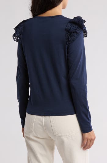 Eyelet Ruffle Long Sleeve Top
