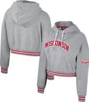 THE WILD COLLECTIVE Women's The Wild Collective Heather Gray Wisconsin Badgers Cropped Shimmer Pullover Hoodie