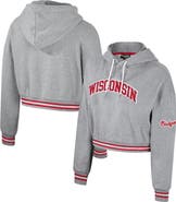 THE WILD COLLECTIVE Women's The Wild Collective Heather Gray Wisconsin Badgers Cropped Shimmer Pullover Hoodie