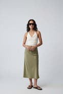 Koton Elastic Waist Satin Midi Skirt