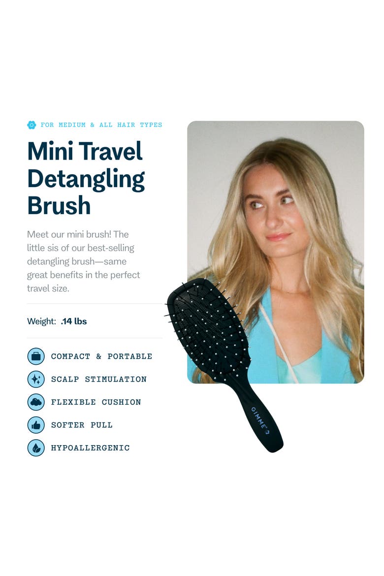 Mini Travel Detangler Brush with Anti-Static, Heat-Resistant & Flexible Nylon Bristle, Alternate, color, Black