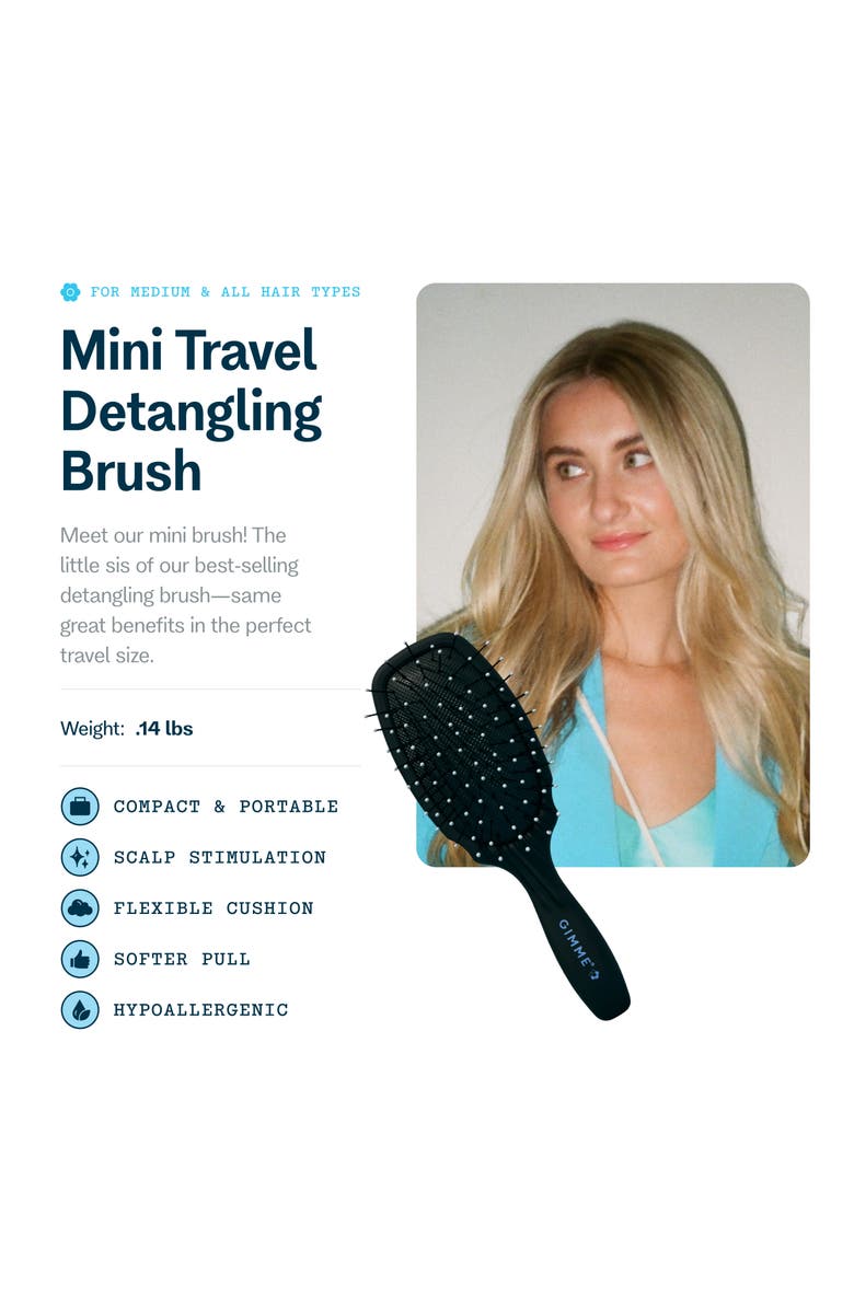 Gimme Beauty Mini Travel Detangler Brush with Anti-Static, Heat-Resistant & Flexible Nylon Bristle, Alternate, color, Black