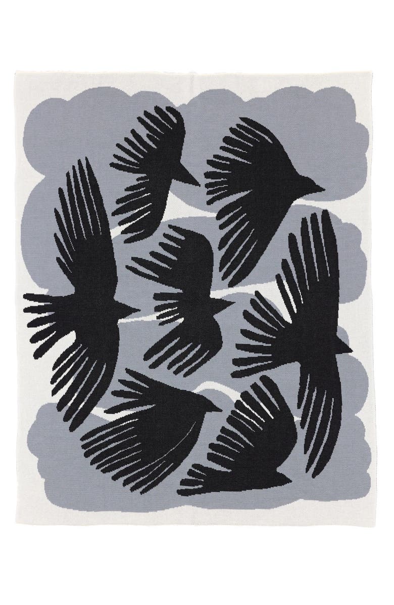 Biquette Crows Knit Throw Blanket, Main, color, Pale Sky