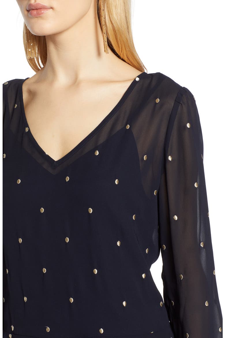 Ruffle Hem Metallic Dot Blouse, Alternate, color, NAVY- GOLD DOT