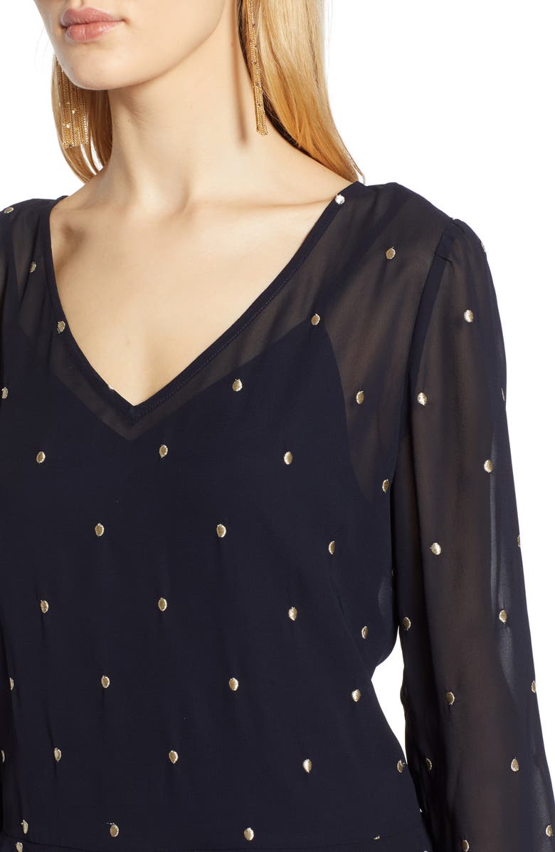 Halogen<sup>®</sup> Ruffle Hem Metallic Dot Blouse, Alternate, color,