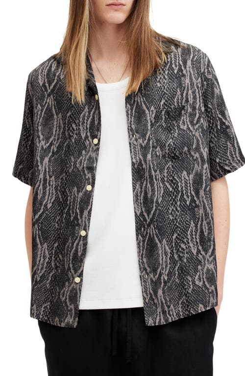 Allsaints Boomslang Snake Print Relaxed Fit Shirt In Jet Black
