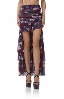 AFRM Zarin Floral High-Low Mesh Skirt
