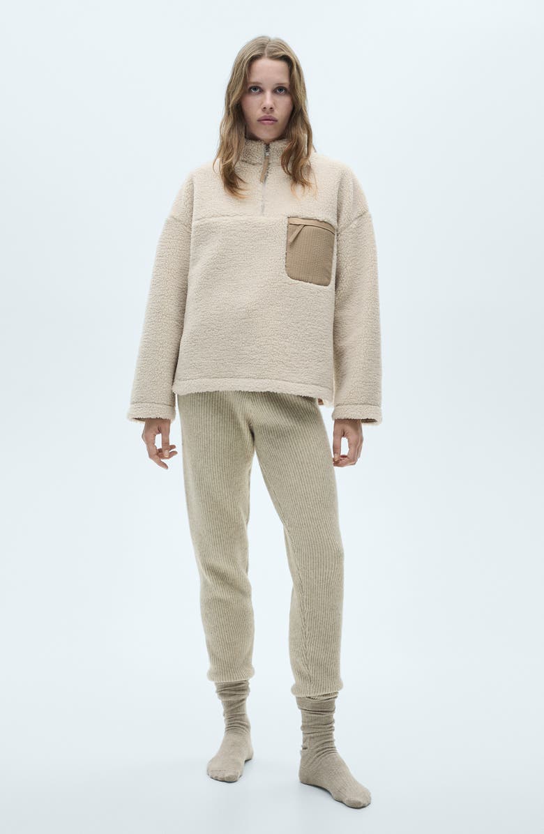 MANGO Faux Shearling Half Zip Pullover, Alternate, color, 