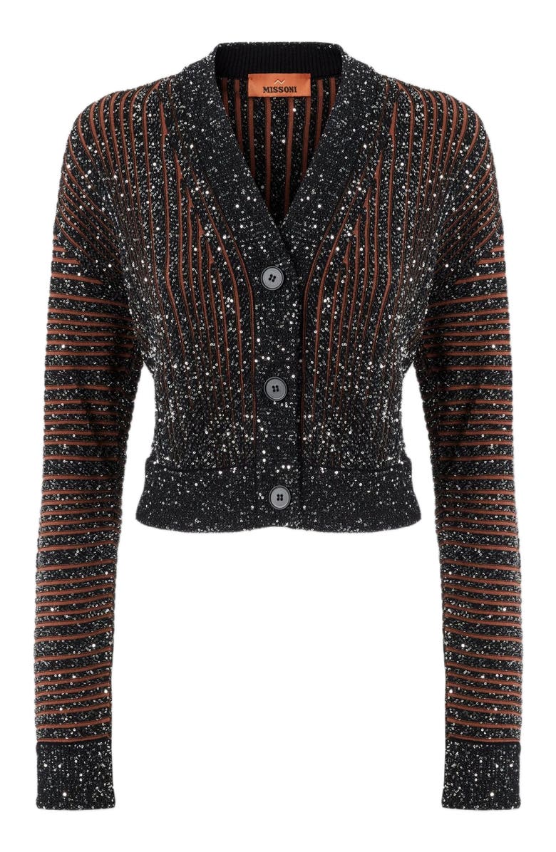 Missoni Ribbed Cropped Cardigan With Sequins And V-neck, Alternate, color, 