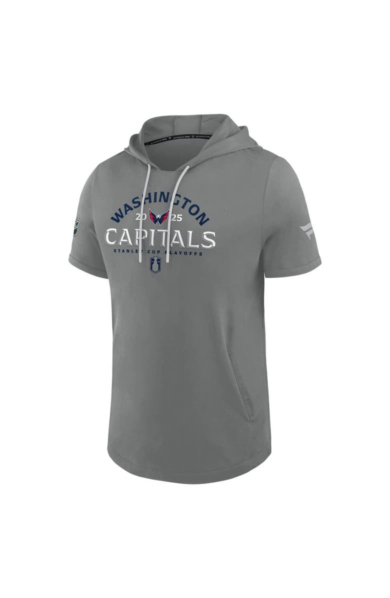 FANATICS Men's Fanatics Gray Washington Capitals 2025 Stanley Cup Playoffs Authentic Pro Road Performance Short Sleeve Pullover Hoodie, Alternate, color,