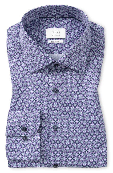 Modern Fit Floral Medallion Non-Iron Cotton Twill Dress Shirt