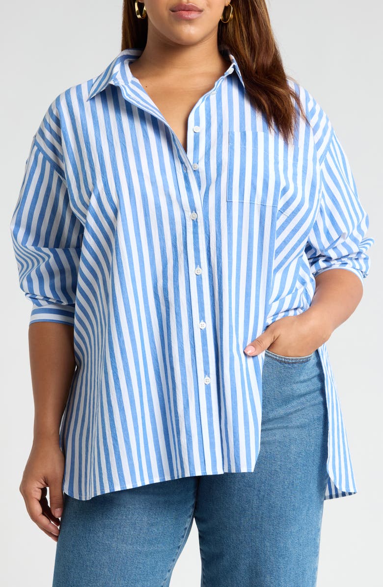 Madewell The Plus Signature Poplin Oversize Button-Up Shirt in Springy Stripe, Main, color,