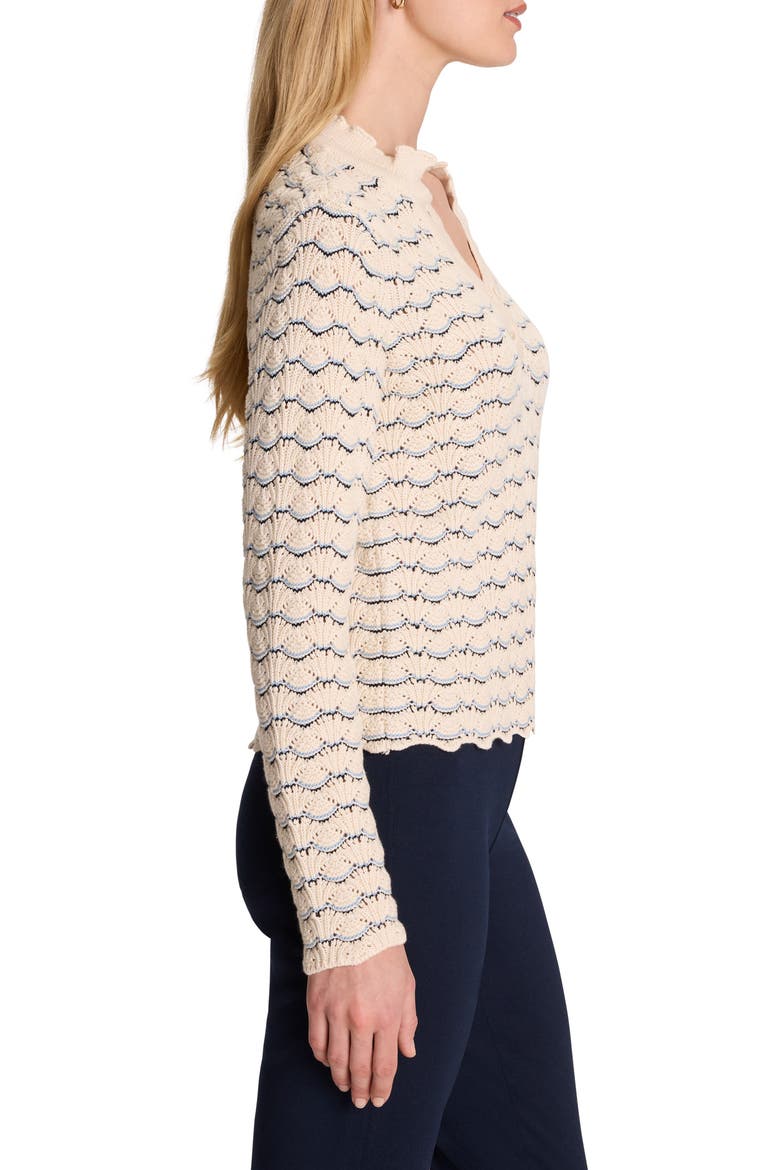 Scalloped Tuck Stitch Cotton Crop Sweater, Alternate, color, CREAM MULTI