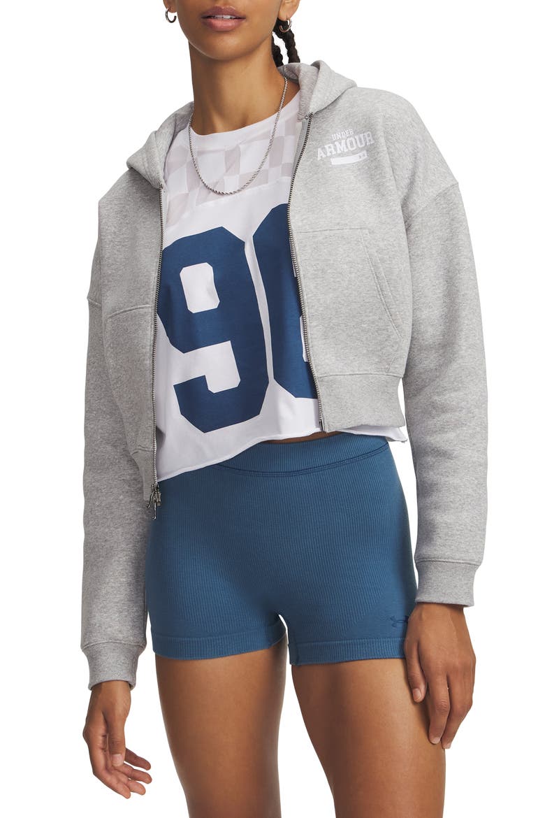 Icon Fleece Crop Hoodie, Main, color, GRAY LIGHT HEATHER / WHITE