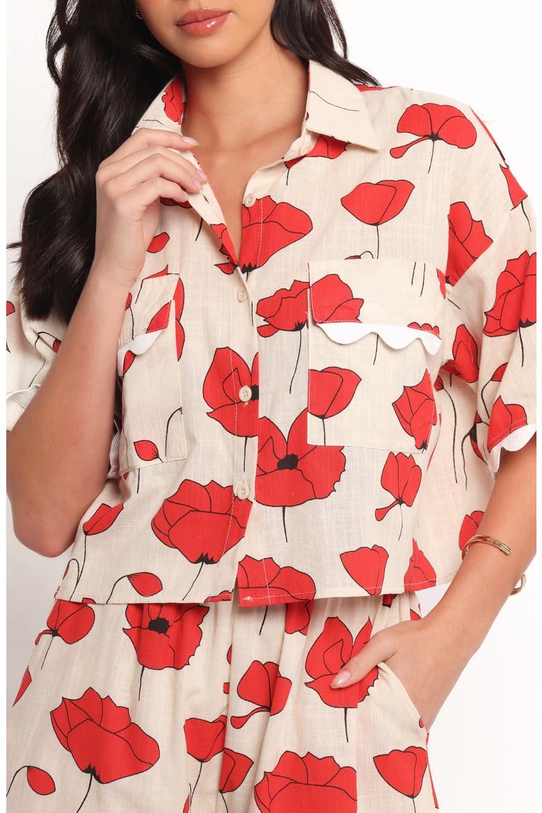 Sallio Floral Rickrack Trim Shirt & Shorts Set, Alternate, color, RED BEIGE POPPY