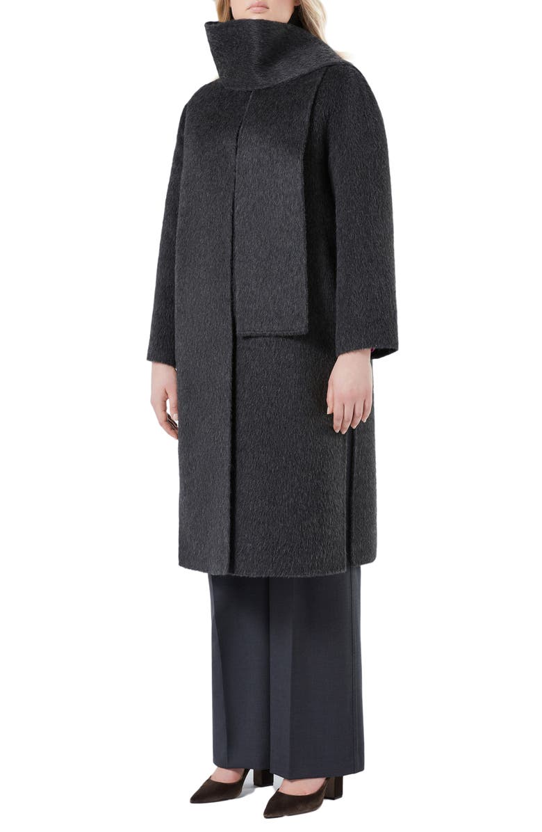 Marina Rinaldi Iacopo Alpaca & Wool Coat with Removable Scarf, Main, color, Dark Grey