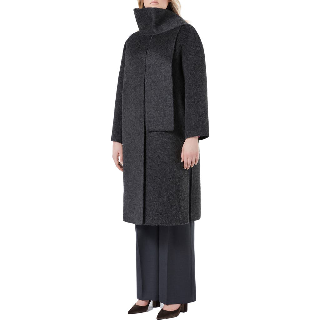Marina Rinaldi Iacopo Alpaca & Wool Coat With Removable Scarf In Black