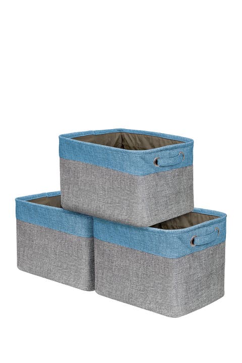 Aqua Twill Storage Basket - Set of 3
