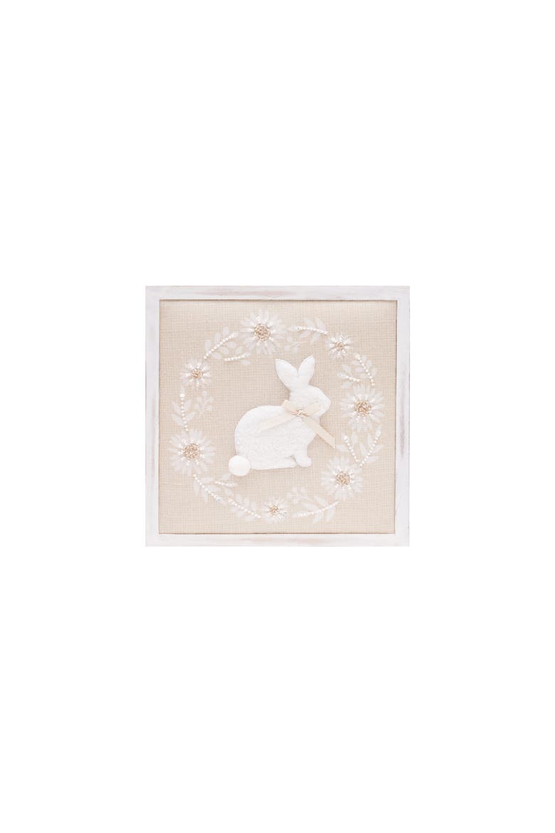 10"H x 1.25"L x 10"W White Bunny Wreath Shadow Box, Main, color, Beige