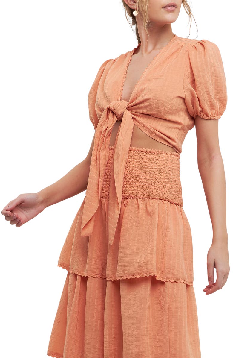 Free the Roses Tie Front Crop Top, Alternate, color, Tangerine