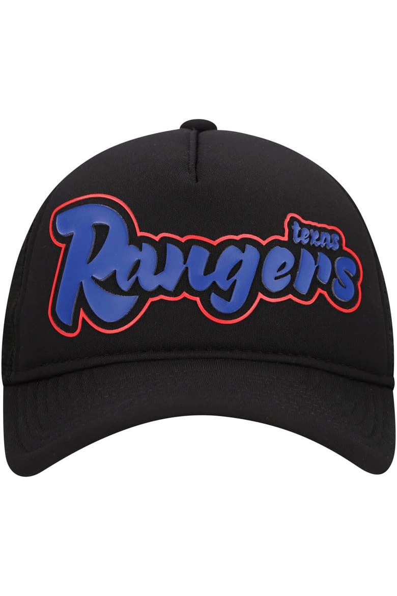 Men's New Era Black Texas Rangers Retro Bold A-Frame Trucker 9FORTY Adjustable Hat, Alternate, color, Black