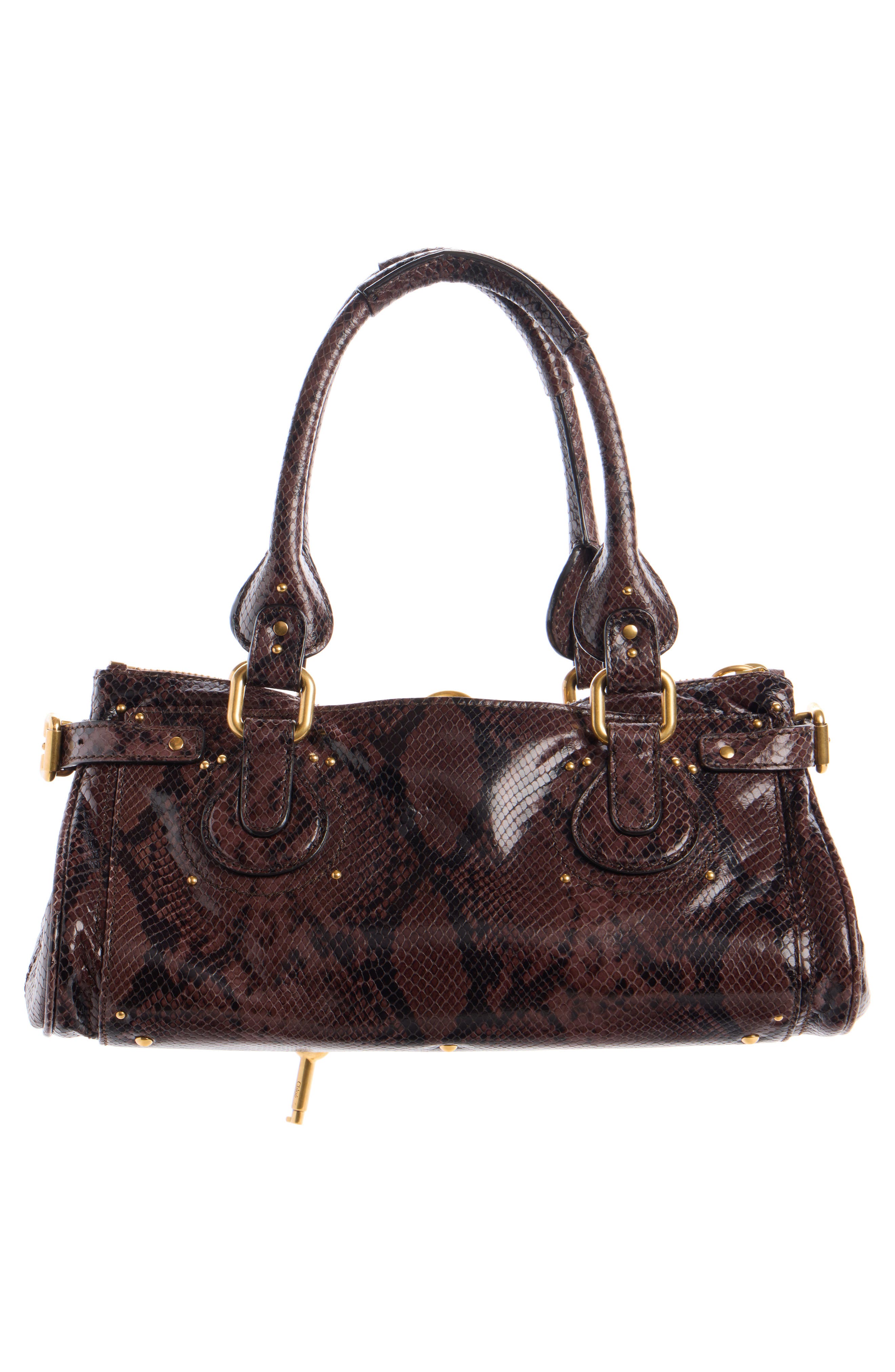 Paddington Snakeskin Embossed Leather Satchel, Alternate, color, ROSEWOOD