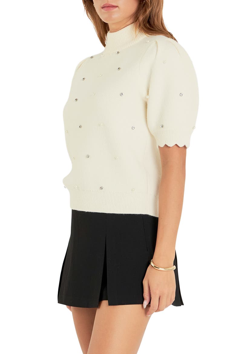 Embellished Short Sleeve Sweater, Alternate, color, WHITE