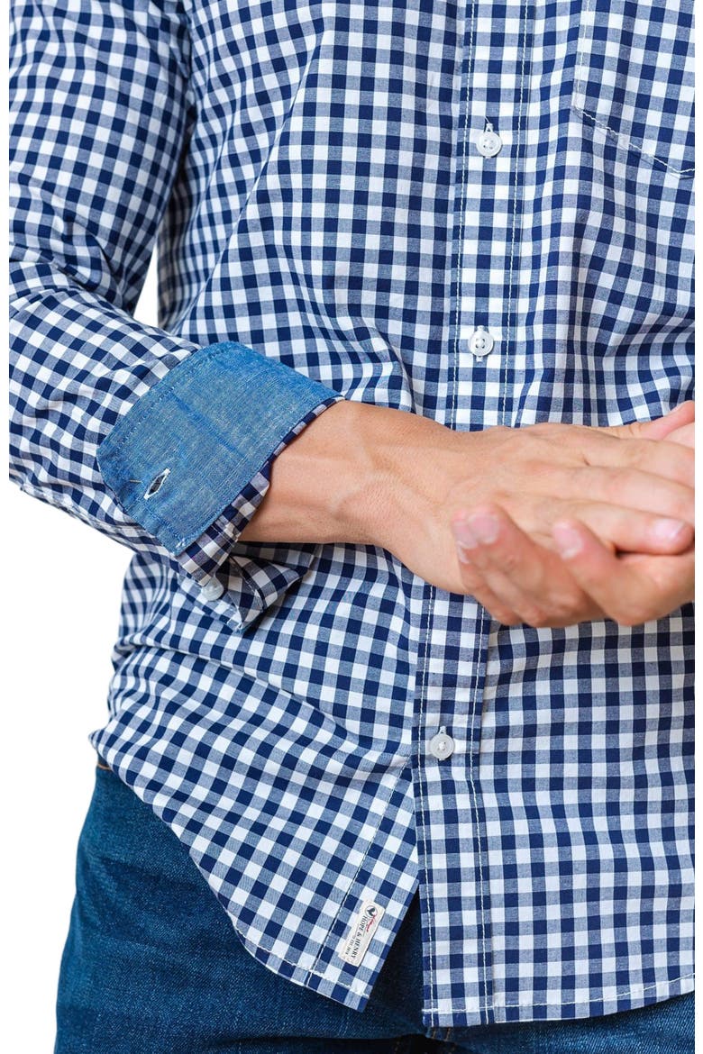 Men's Organic Stretch Poplin Shirt, Alternate, color, Navy Gingham