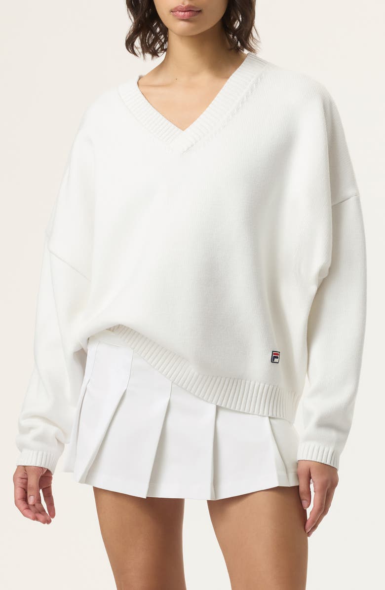 FILA x Hailey V-Neck Oversize Sweater, Main, color, White
