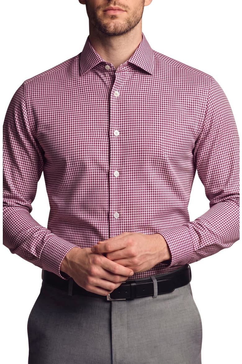 Houndstooth Cotton Blend Dress Shirt, Main, color, BERRY