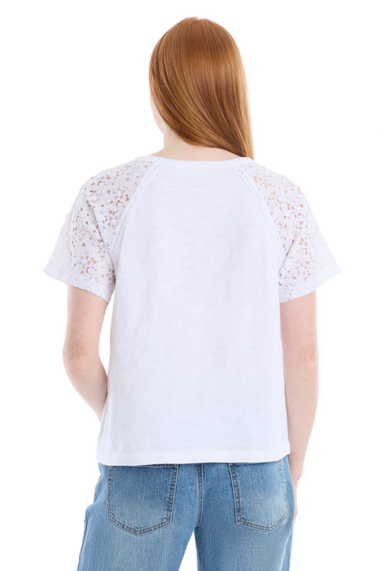 Lace Raglan Sleeve Tee, Alternate, color, White