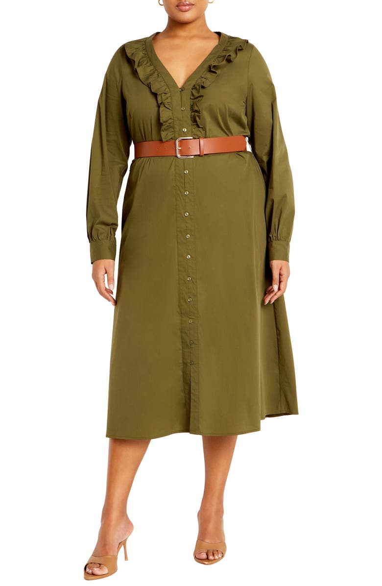 City Chic Emi Belted Midi Dress, Main, color, Khaki