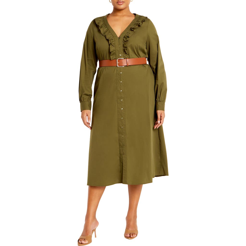 City Chic Emi Belted Midi Dress In Green