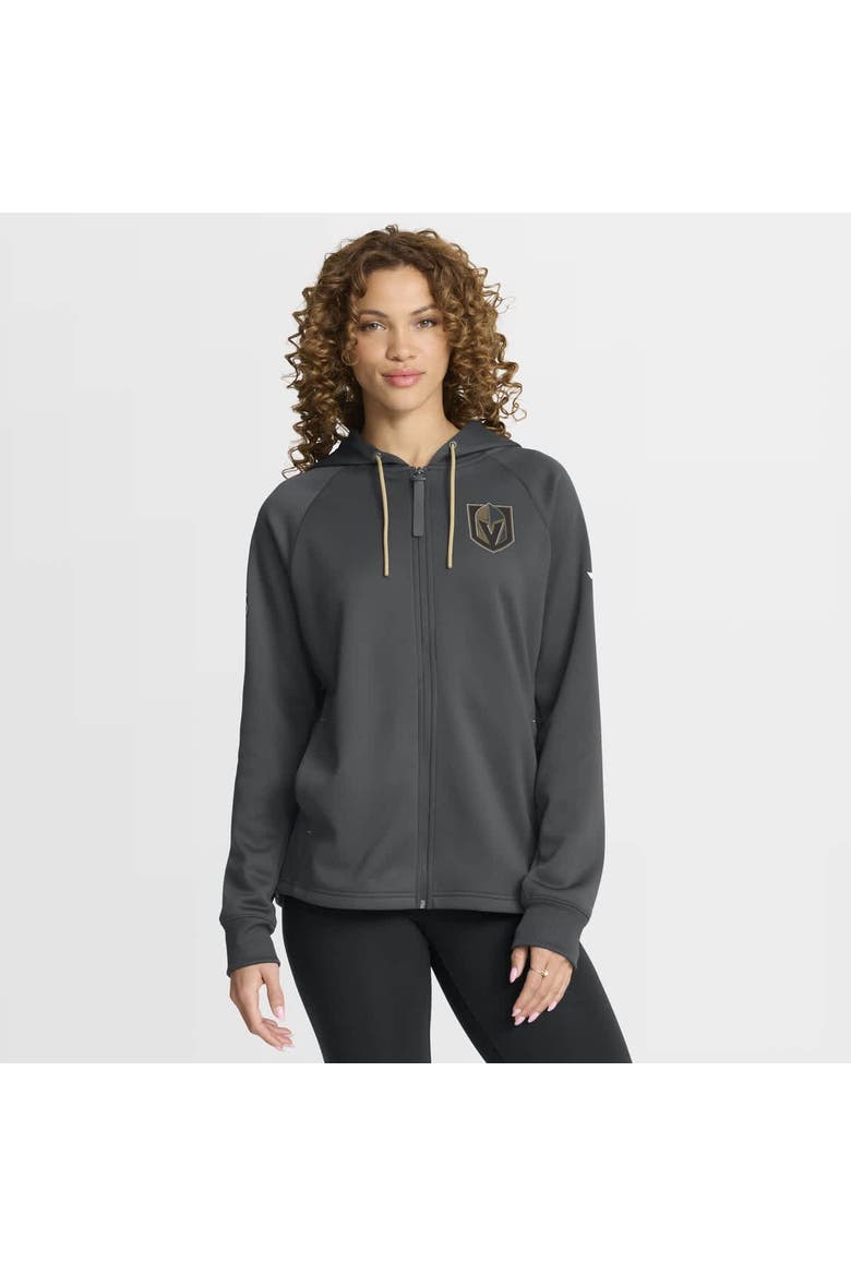 Women's Fanatics Black Vegas Golden Knights Authentic Pro Rink Raglan Full-Zip Hoodie, Main, color, Black