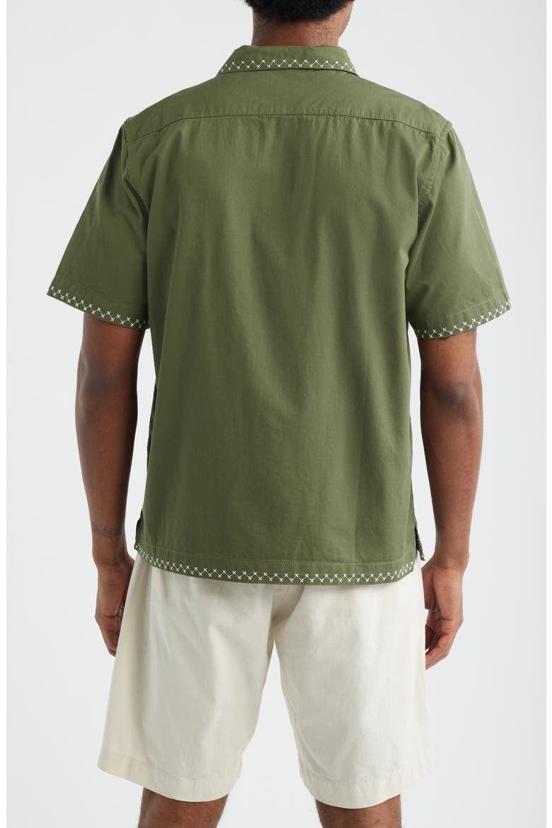 Border Embroidered Short Sleeve Button-Up Shirt, Alternate, color, OLIVE