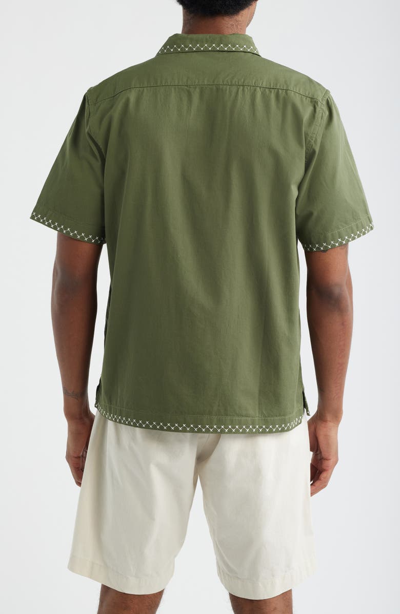 Service Works Border Embroidered Short Sleeve Button-Up Shirt, Alternate, color, Olive
