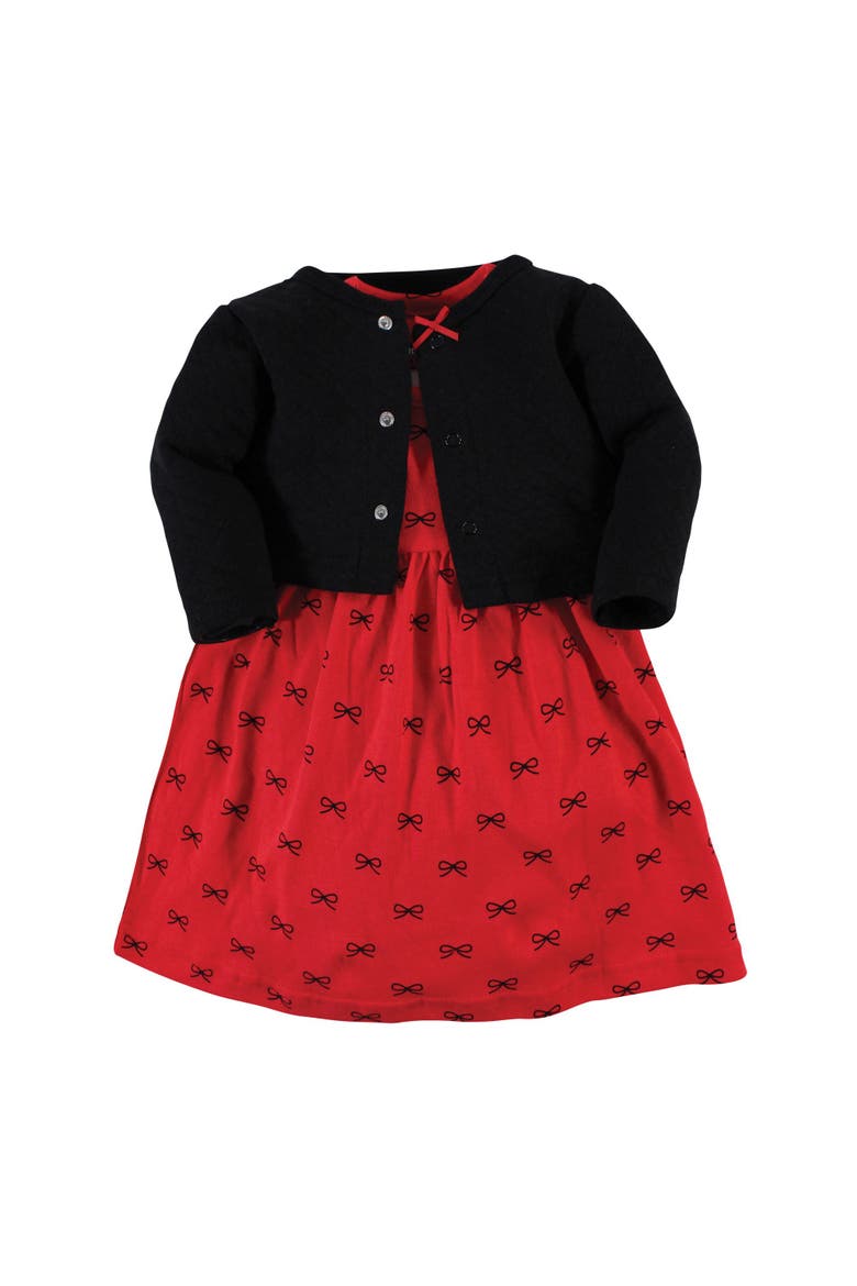 Quilted Cardigan and Dress, Main, color, Red Black Bows