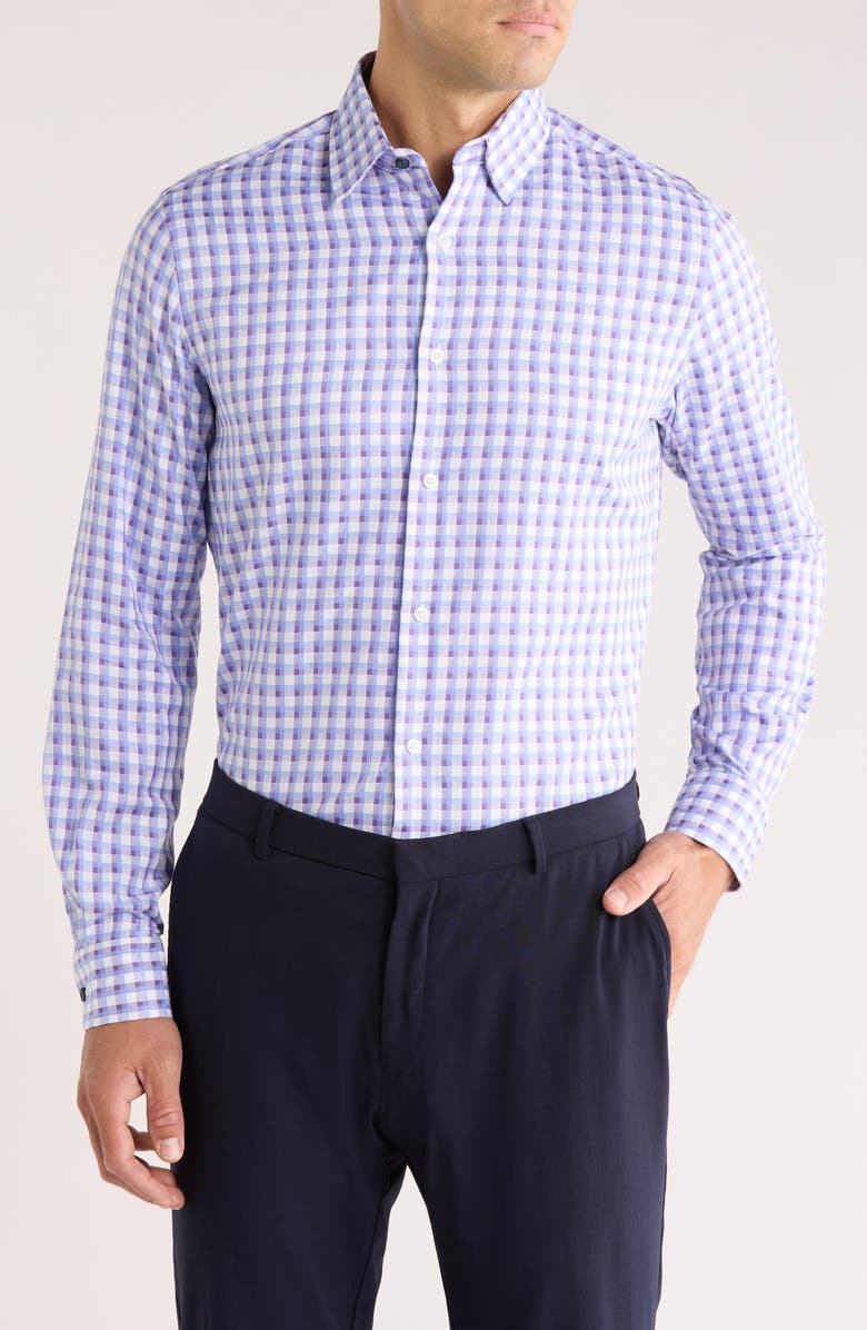 Duchamp Tailored Fit Check Print Dress Shirt, Main, color, Purple